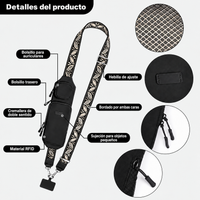 Detalles de la correa Nora: bolsillos, cremalleras y bordado